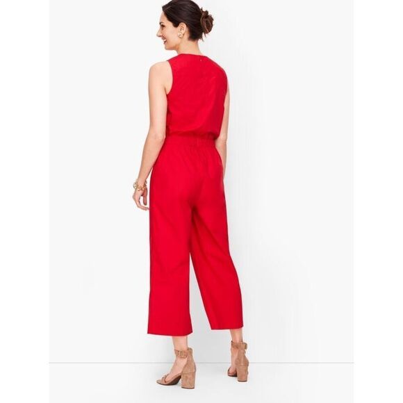 Talbots Size 16 Belted Waist Sleeveless Jumpsuit Red Wide Leg Modern Classic - Picture 2 of 7